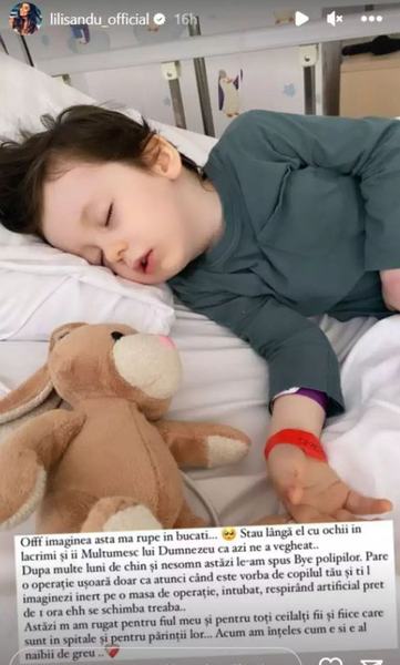 fiul lui lili sandu pe patul de spital dupa ce a fost operat de polipi